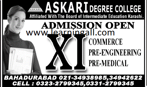 Askari Degree College Karachi Admissions in 1st year