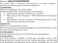 Government Punjab Pension Fund Jobs Head of Investment 2013
