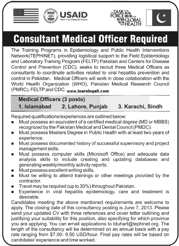 Jobs in USAID Consultant Medical Officer required 2013