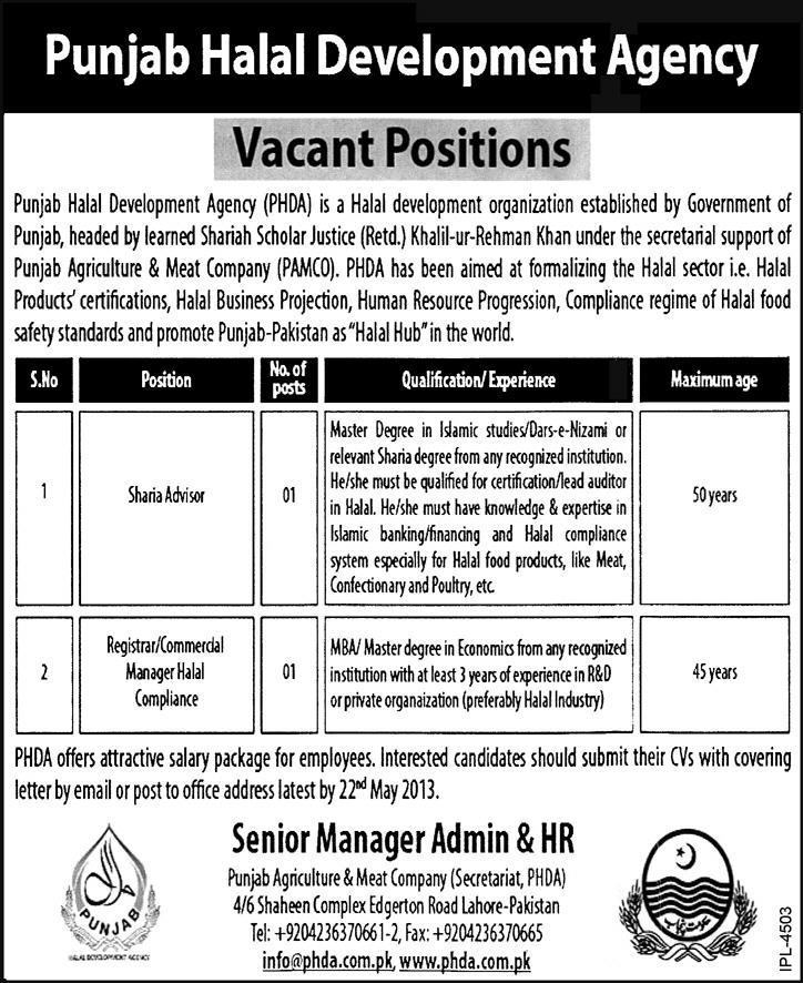 Punjab Halal Development Agency Vacant Positions Punjab Halal Development Agency Vacant Positions