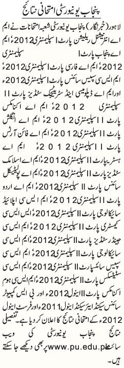 Punjab University Announced 2013