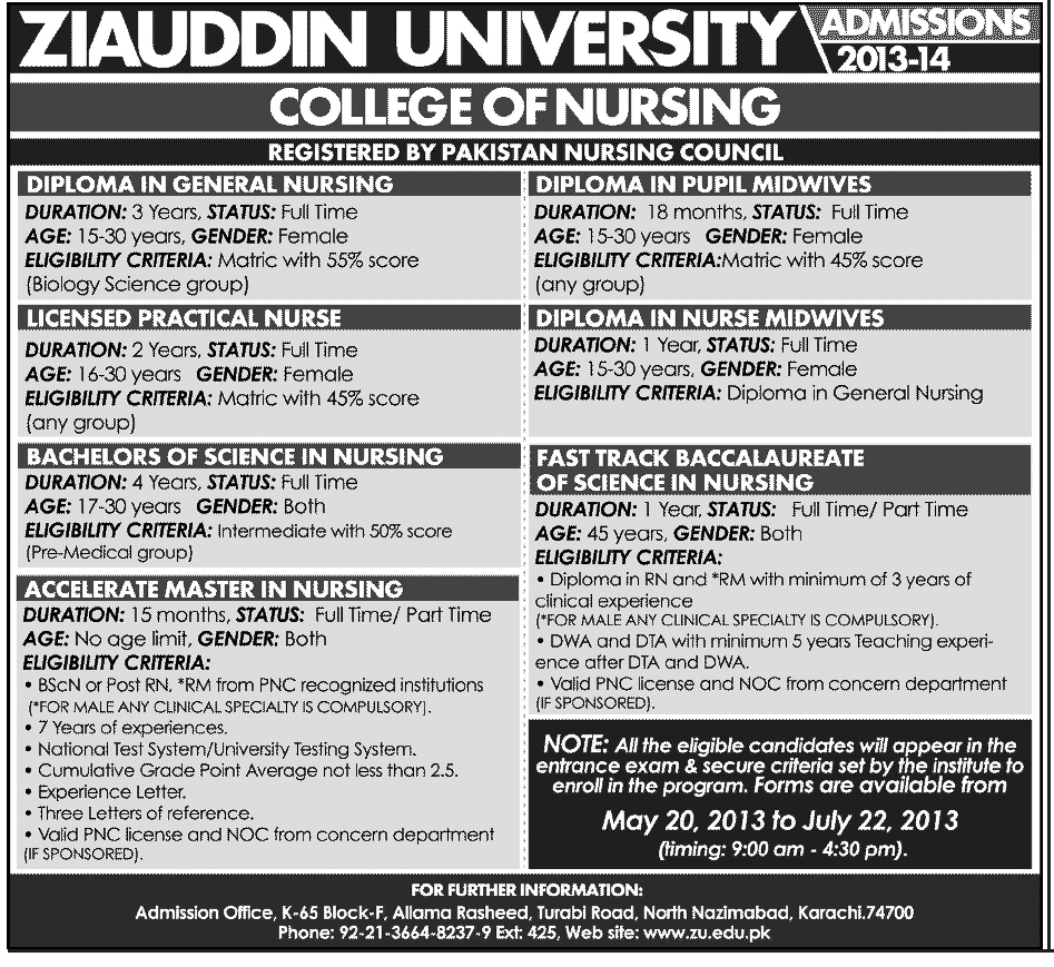 Ziauddin University Nursing Admissions in Karachi 2013 Ziauddin University Nursing Admissions in Karachi 2013