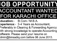 B.com Accountant Jobs in Karachi Sindh Pakistan June 2013