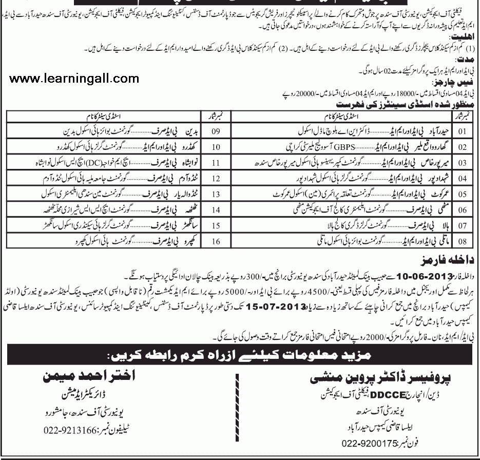 University of Sindh Jamshoro B.ed M.ed Admissions 2024