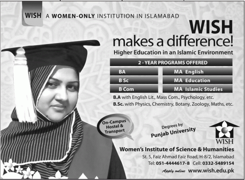 Admission in Wish Women Institute 2019