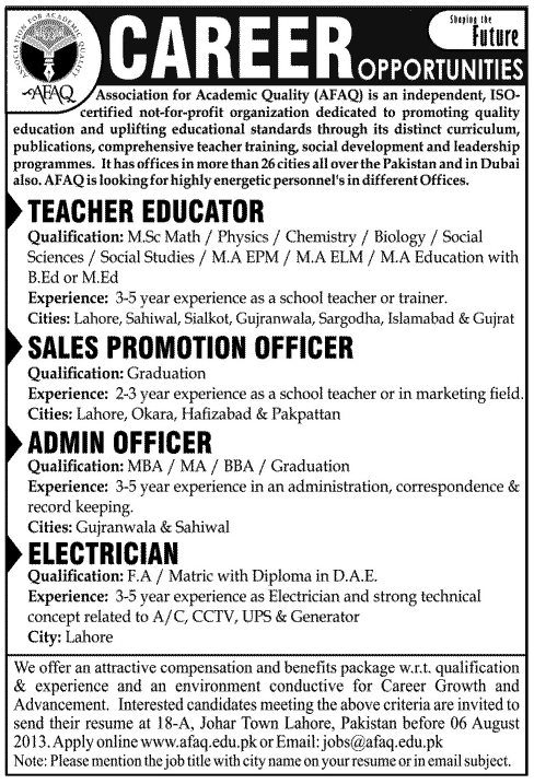 Career Opportunities in Afaq Institute