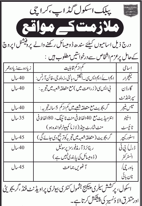 Jobs in Gadap Public School Karachi