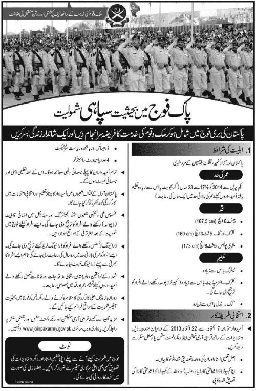 Join Pakistan Army as Soldier Requirements, Eligibility