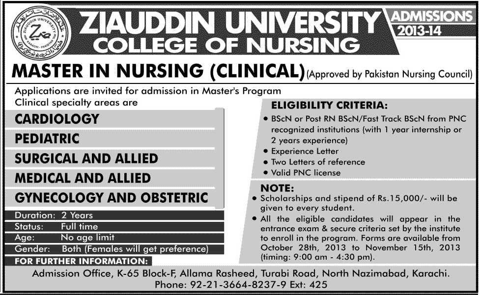 Master in Nursing Admission 2020 Master in Nursing Admission 2020