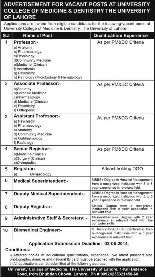 University-Lahore-Jobs-2014