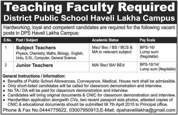Teaching Jobs in District Public School Haveli Lakha Campus 1 teaching-jobs-in-haveli-campus