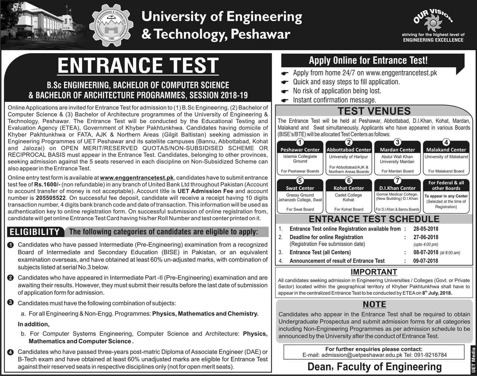 UET Peshawar ECAT Entry Test Result UET Peshawar ECAT Entry Test Result