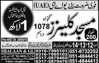 Jobs in UAE Masjid Cleaner