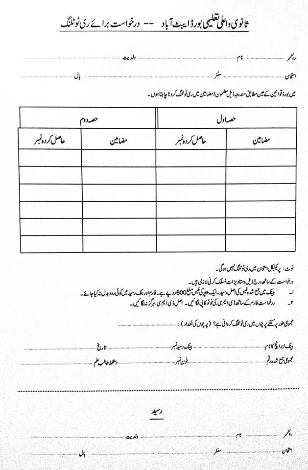 Bise Abbottabad Application Form