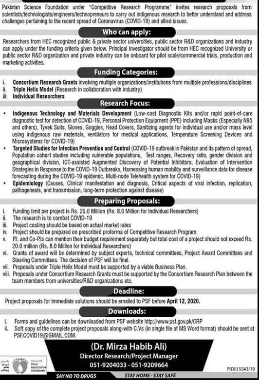 PSF COVID-19 Call for Proposals under Competitive Research Program 1 PSF-Research-Program-2020