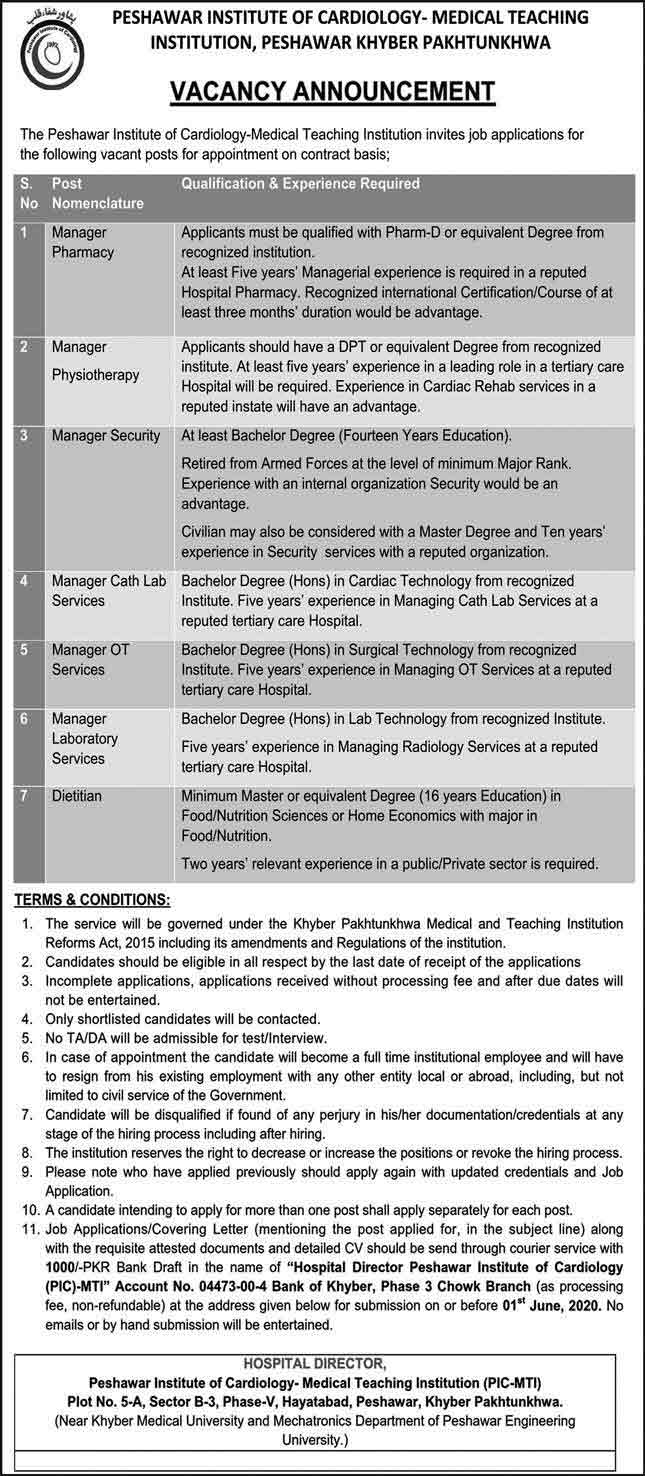 Peshawar-Institute-of-Cardiology-Jobs-2020
