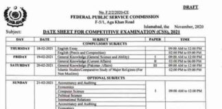 FPSC-CSS-Exam-Date-Sheet-2021-Announced
