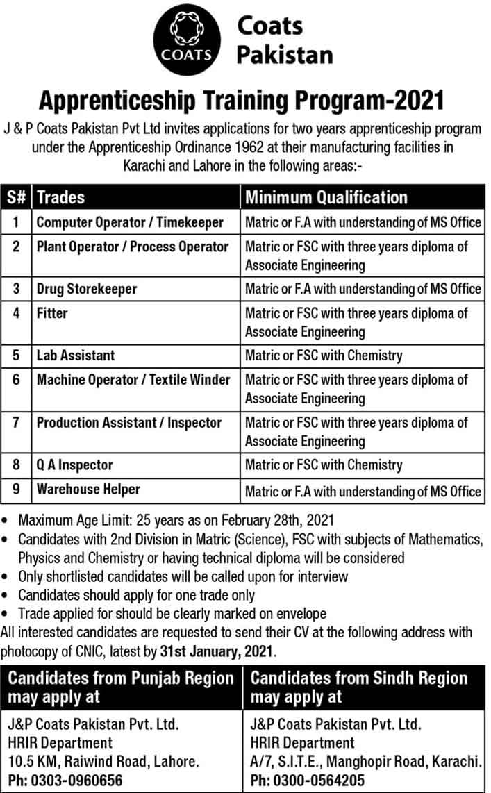 Coats-Pakistan-Apprenticeship-2024