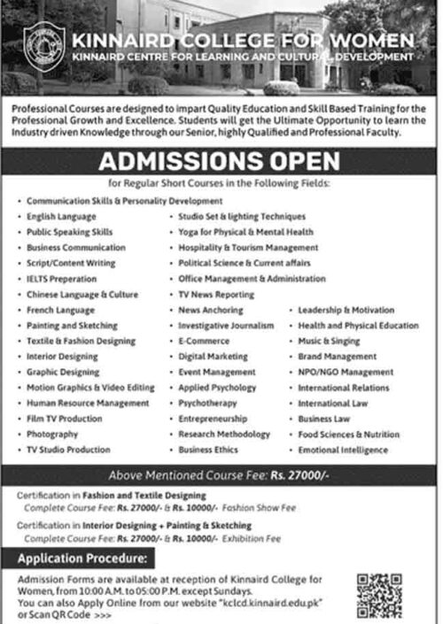Kinnaird College for Women Lahore Admission 2024 Merit List