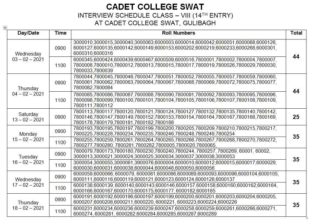 Cadet-College-Swat-Interviews-Schedule