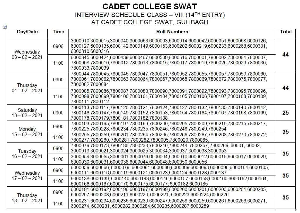 Cadet-College-Swat-Interviews-Schedule