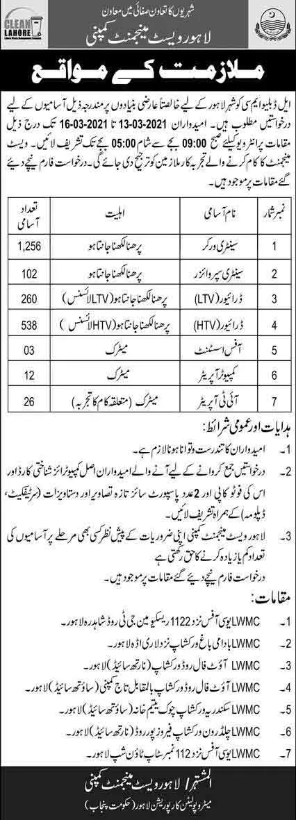 Lahore-Waste-Management-Company-Jobs-2021
