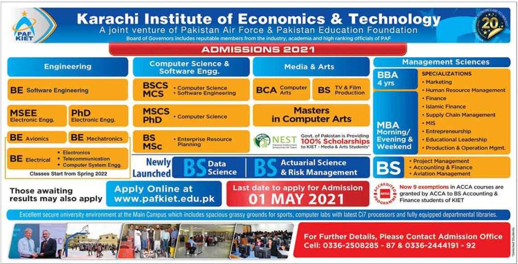PAF KIET Admissions 2021 Karachi Institute of Economics & Technology