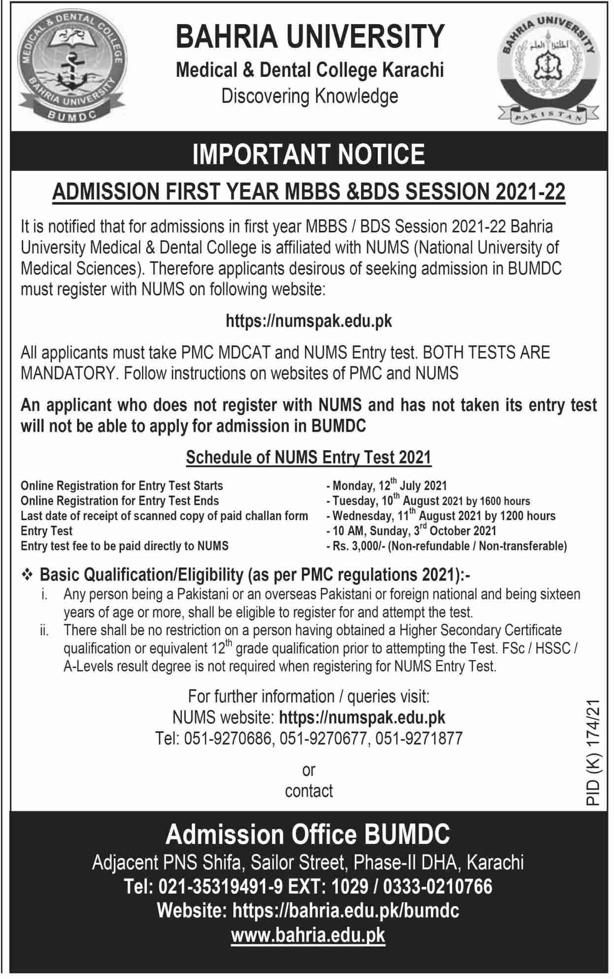 BUMDC-Karachi-Admission-2021