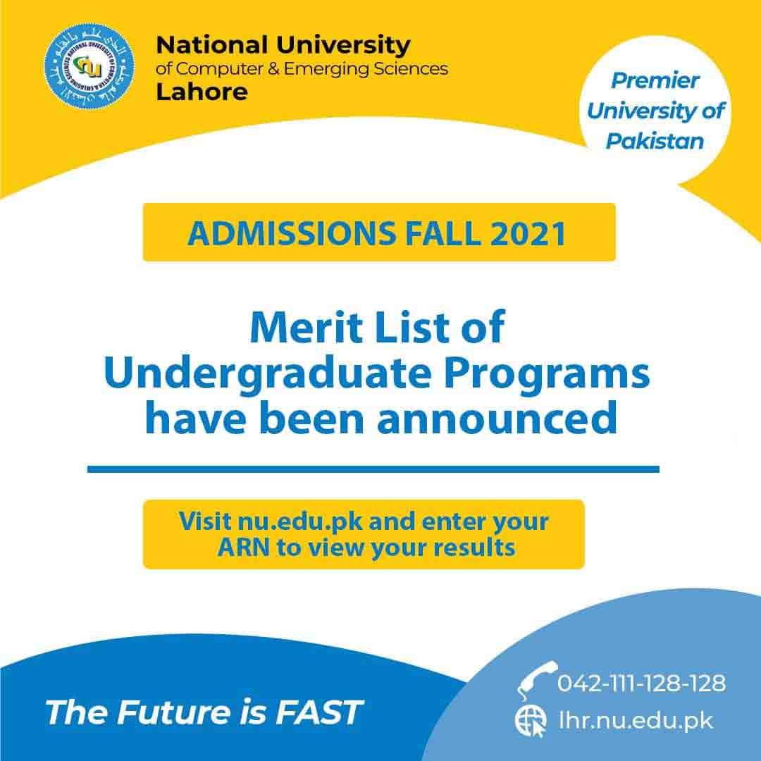 Fast University Admission 2021 Entry Test Result Merit List