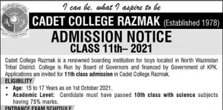 Cadet College Razmak Admission
