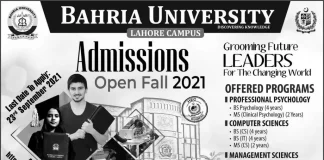 Bahria University Lahore Campus Admission 2021