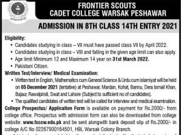 Cadet College Warsak Peshawar Admission 2021