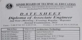 SBTE Date Sheet 2021