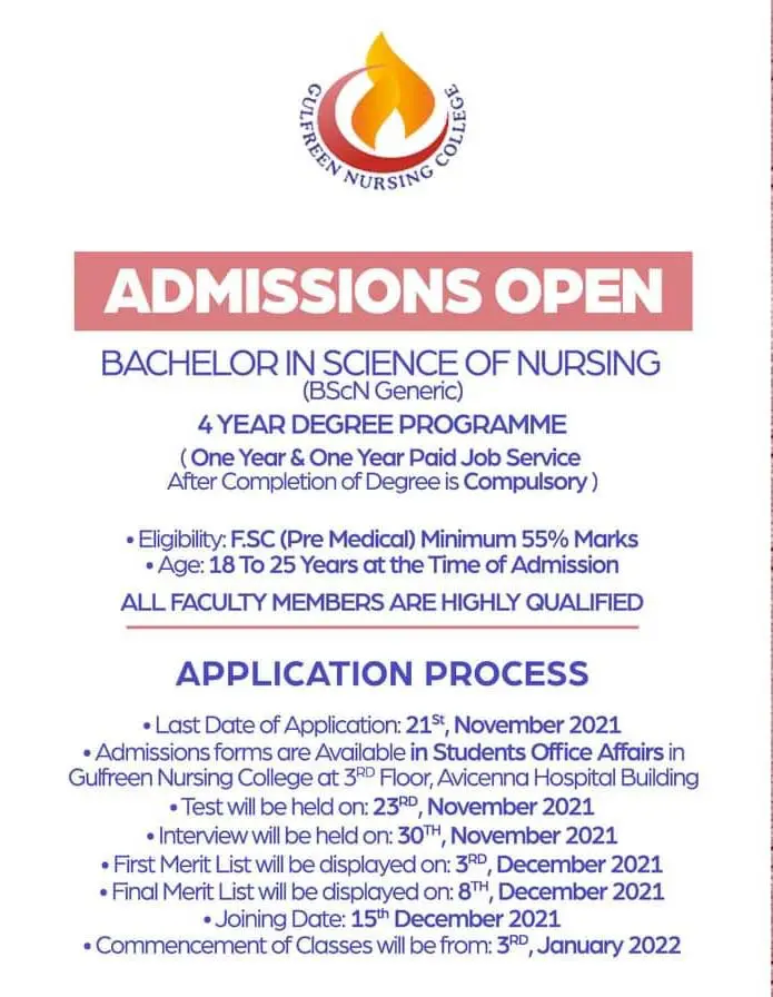 Gulfreen Nursing College Lahore Admission Test 2021