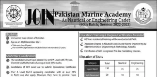 Pakistan Marine Academy Admission 2021