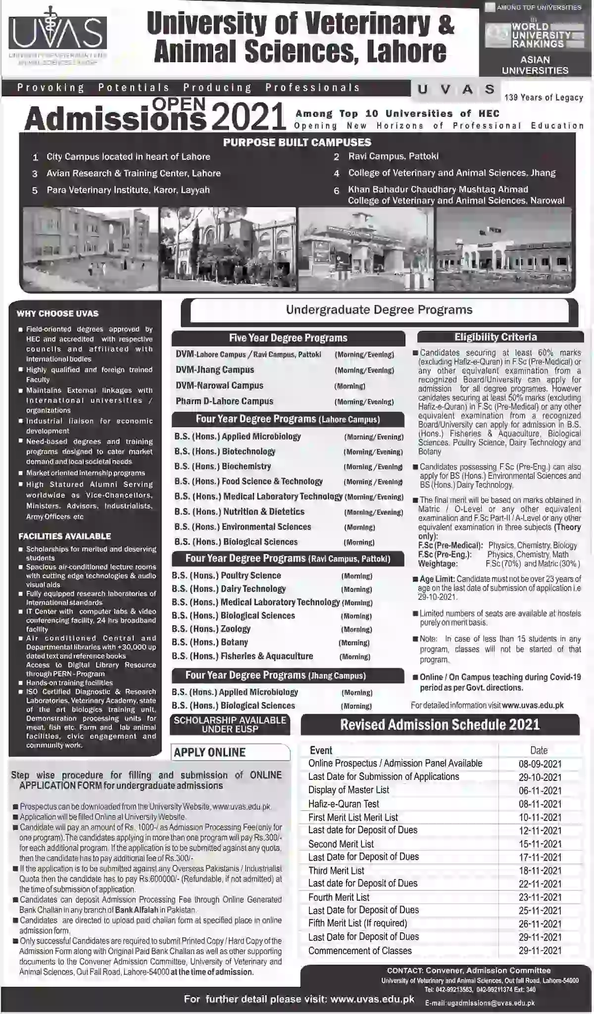 UVAS Lahore Admission Form
