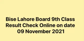 Bise Lahore 9th Class Result 2021