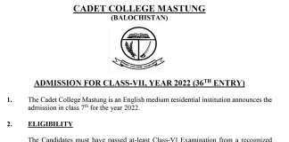 Cadet College Mastung Balochistan Admission 2022
