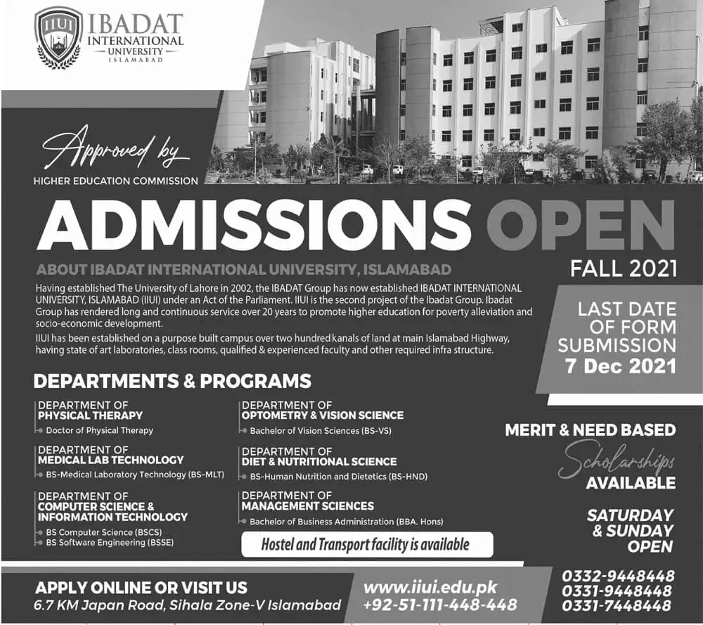 Ibadat International University Islamabad Admission 2022