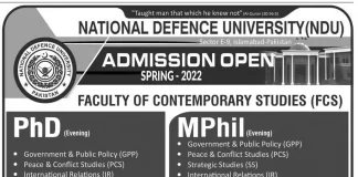 National Defence University Islamabad Admission 2022