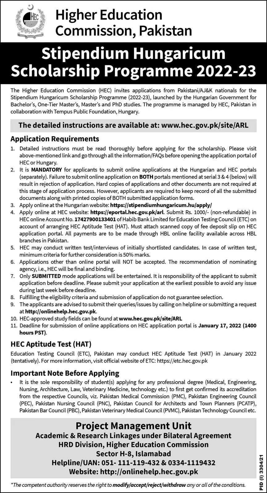 Scholarships in Hungary for Pakistani Students 2022