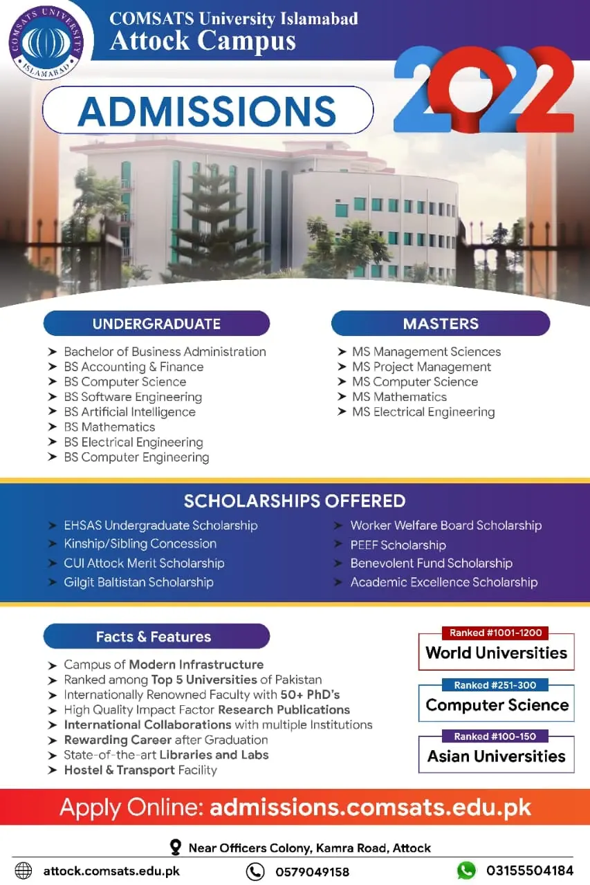 Comsats Attock BS MS Admission 2022 