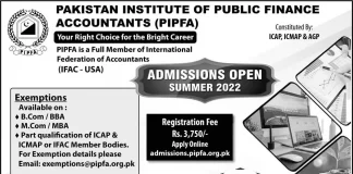 PIPFA Admission 2022