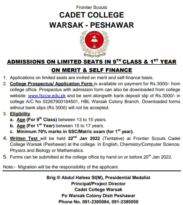 Cadet College Warsak Peshawar