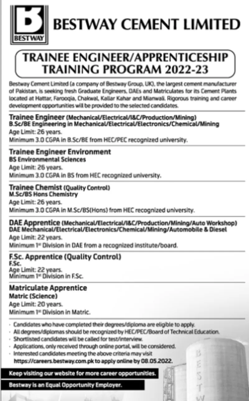 Bestway Cement Apprenticeship 2022