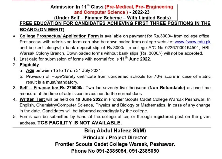 Cadet College Warsak 11th Class 2022
