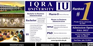 Iqra University Islamabad Admission 2022