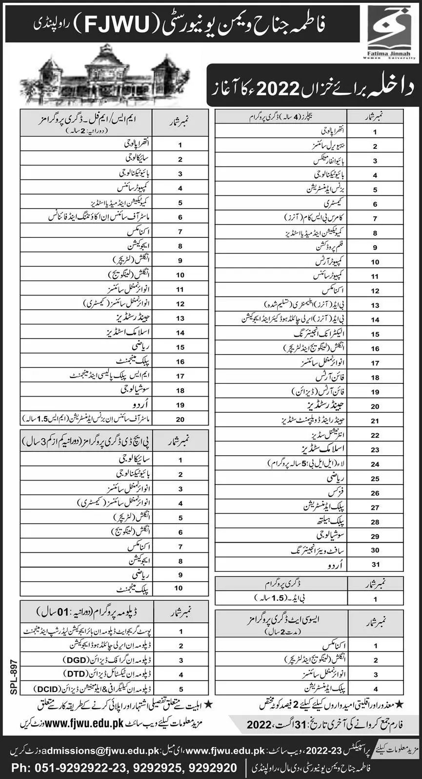 Jinnah University for Women Admission 2024