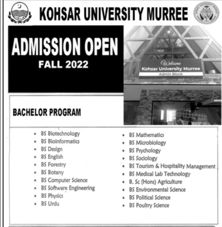 KOHSAR University Murree Admission 2022