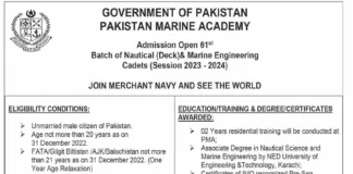 Pakistan Marine Academy Admission 2023